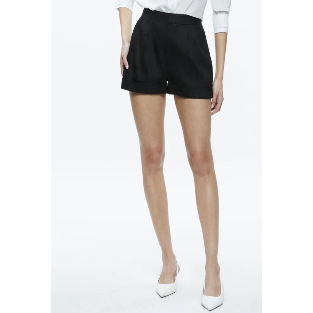 Alice + Olivia Conry Linen Pleated Cuffed Shorts Black Size 14 Tailored